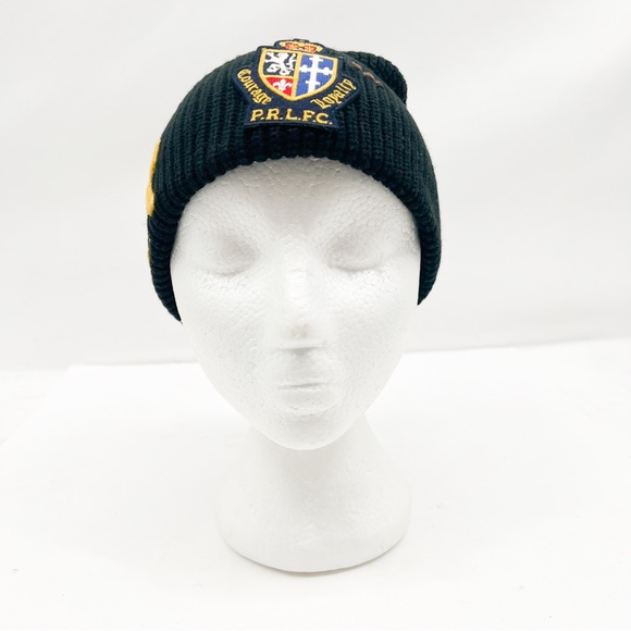 Polo Ralph Lauren BLACK Patched Courage Loyalty Knit Beanie Hat - Picture 3 of 14